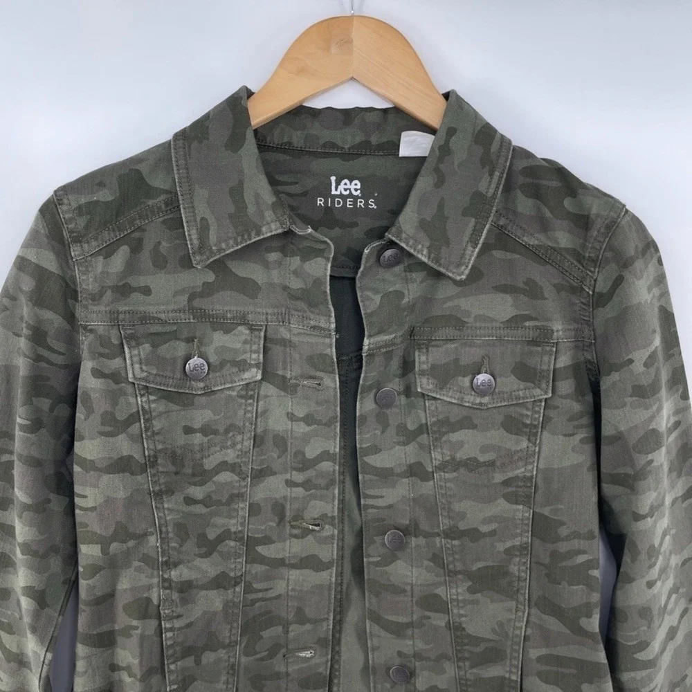 Lee‎ Denim Camo Trucker Jacket Women S Grunge Edgy Streetwear Punk Work Military